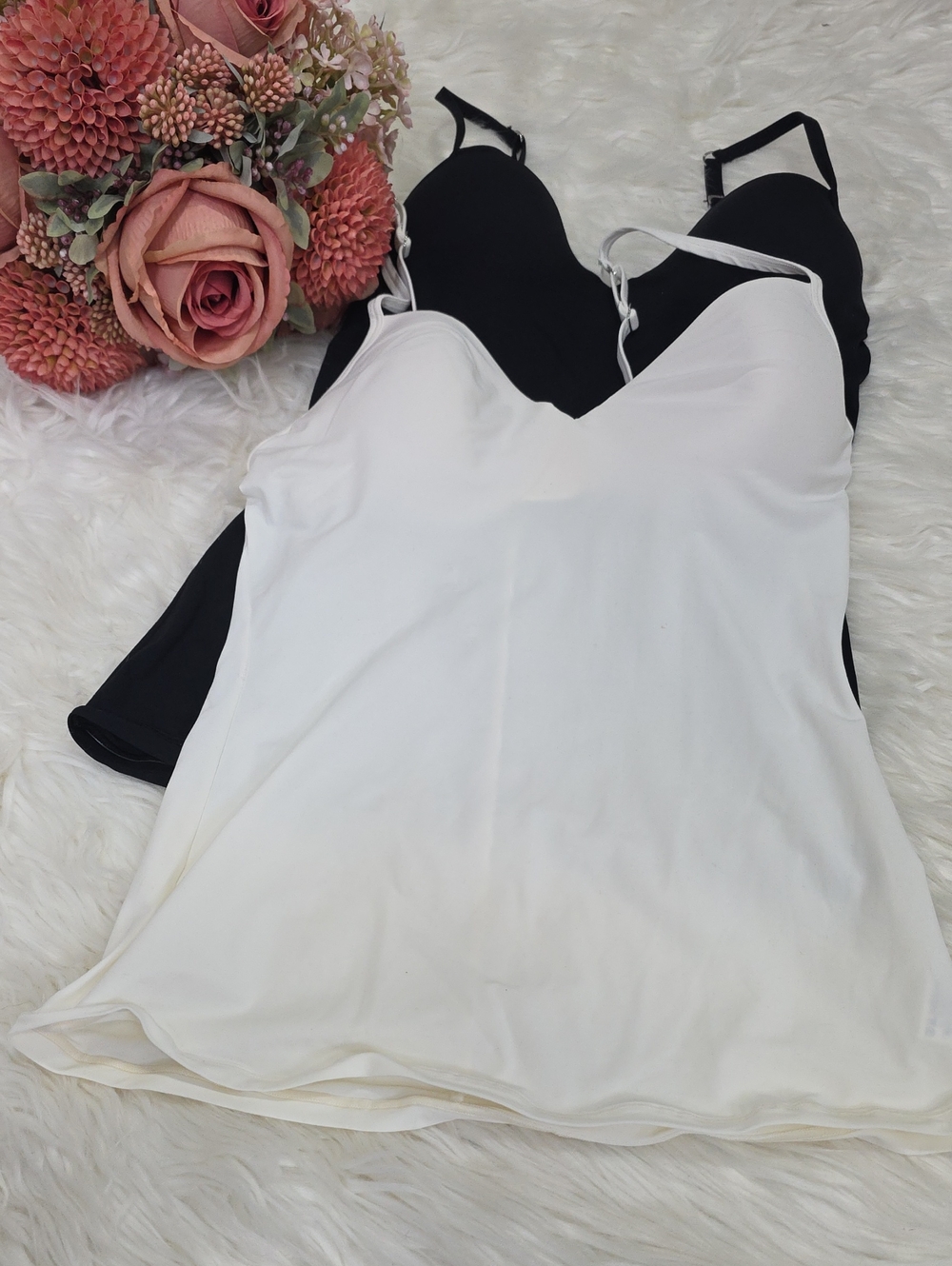 Hanro White and Black Double Camisole Set